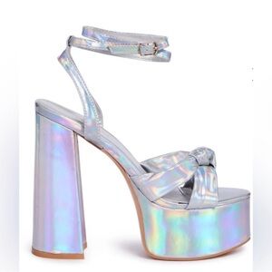 Public Desire Holographic Silver Iridescent Platform Heels US 6